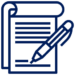 Icon of a pen writing on a notepad, representing note-taking or writing.