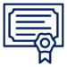 Icon of a certificate with a ribbon seal, representing achievement or accreditation.