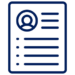 Icon of a document with a profile picture and lines of text, representing a resume or personal profile.