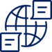 An icon of a globe with two speech bubbles, representing global communication or language translation.