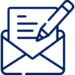 Icon of a pencil writing on a sheet of paper emerging from an envelope, representing communication or sending a message.